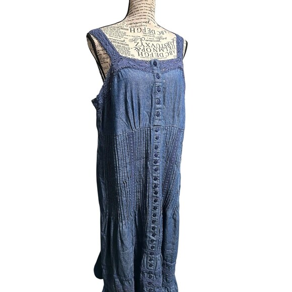 Denim 24/7 Dress 18W Button Front Sleeveless Casual Smocked Cottagecore Boho - Picture 1 of 8